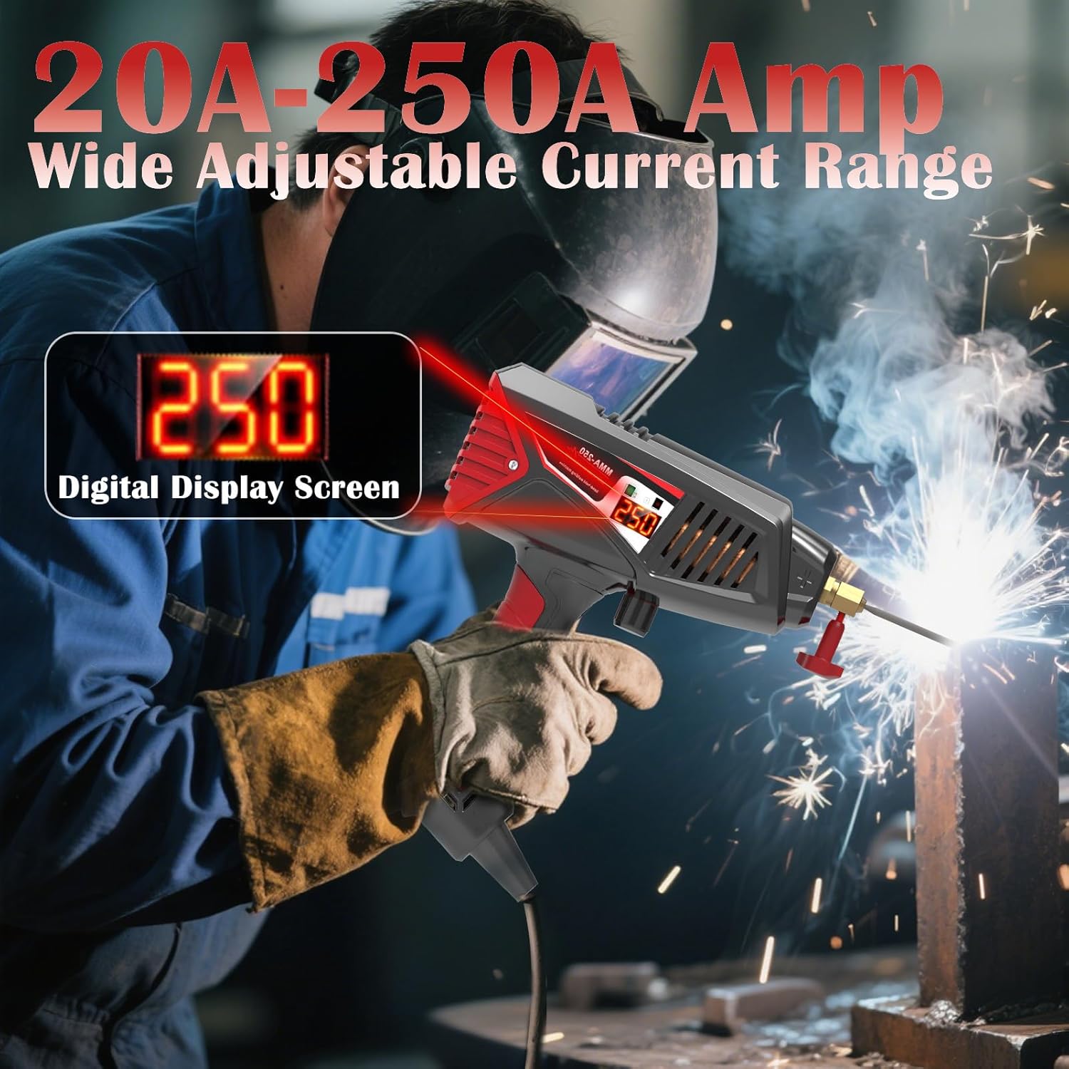 Runtoo Handheld Welder, Welder Machine 110V Hand Held Welder Gun 20-250A, 30 PCS Rods Portable Welding Machine, 1/16"-1/8" Stick Welder, 2-in-1 MMA IGBT Inverter ARC Welder with Digital Display