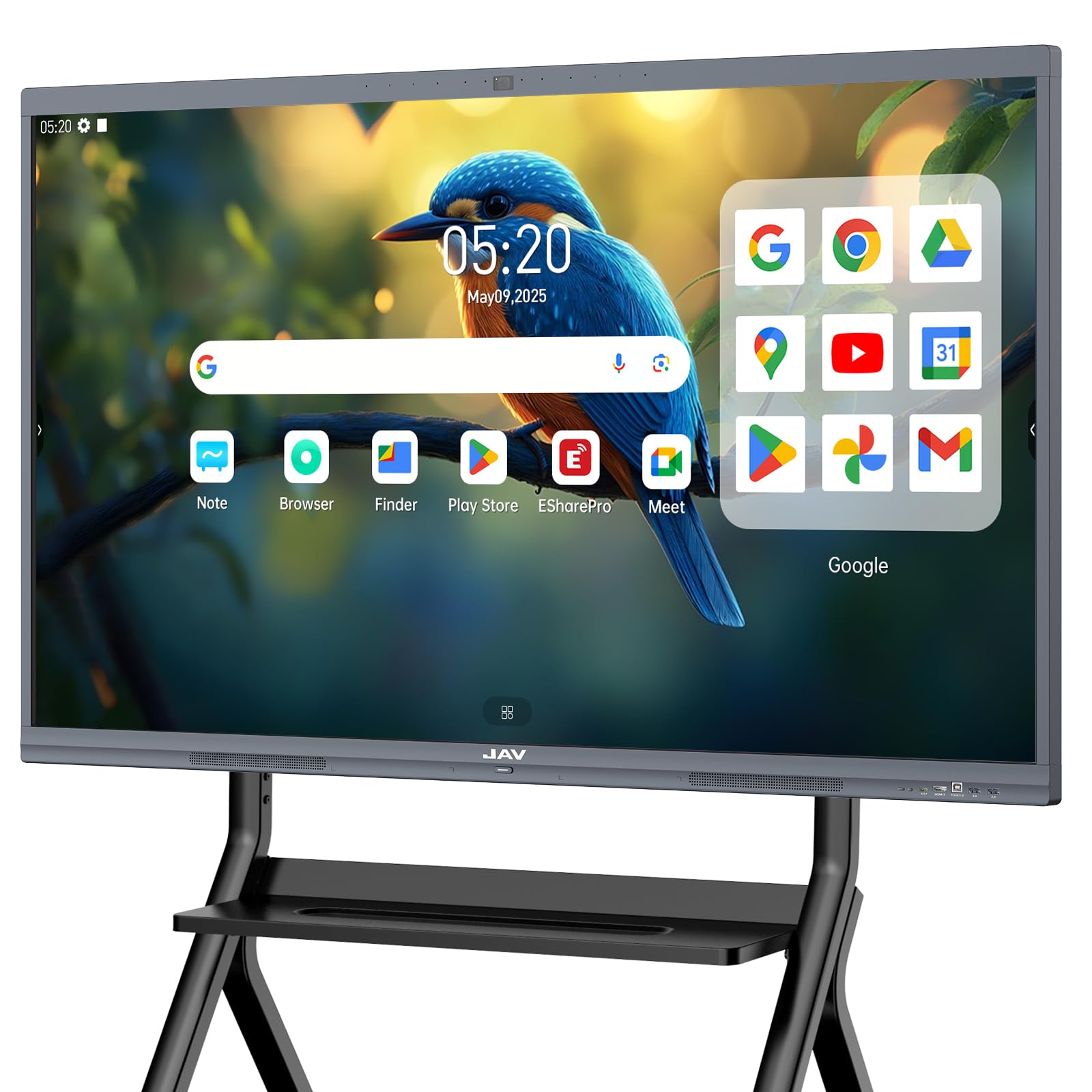 JAV Interaktives Whiteboard 65 Zoll Smart Board Touchscreen 4K UHD Android 14 Google EDLA Zertifiziert Digitale Whiteboard 8+128GB Eingebaute 48MP AI Kamera für Büro Schule (Inklusive Wandhalterung)