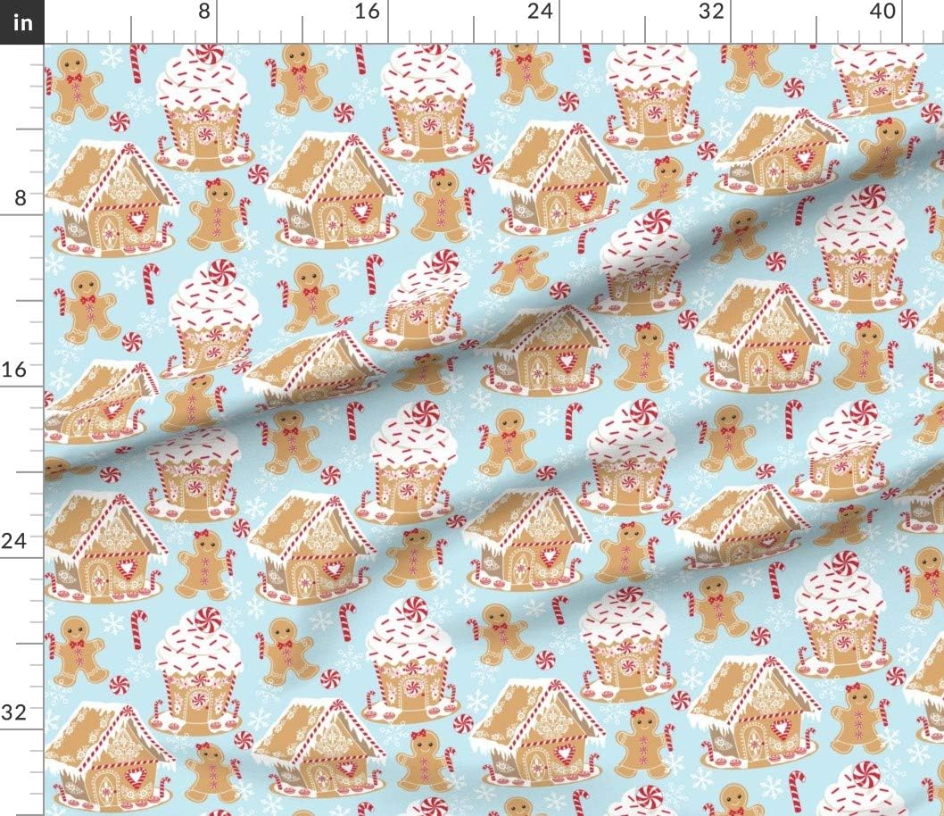 Spoonflower Fabric - Christmas Gingerbread Houses Man Cookies Cupcake Holiday Baking Candy Printed on Petal Signature Cotton Fabric by The Yard - Sewing Quilting Apparel Crafts Decor