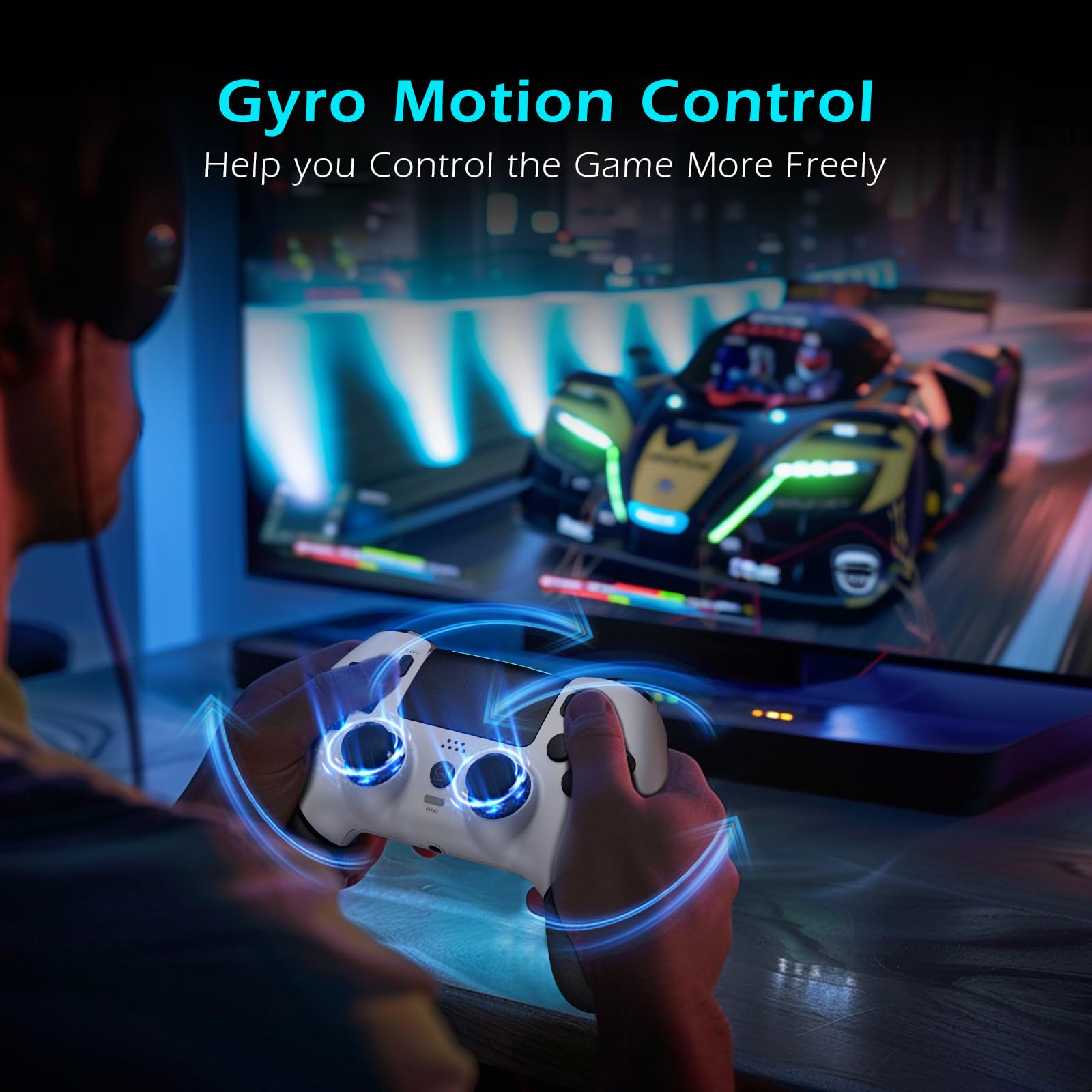 CHEREEKI Controller per PS4 Hall Joystick, Wireless Gamepad Compatibile con PS-4/Slim/Pro, Grande Batteria da 1000mAh Doppio Vibrazione, Sensori di Movimento, Touch Pad, Jack per Cuffie Stereo, Bianco