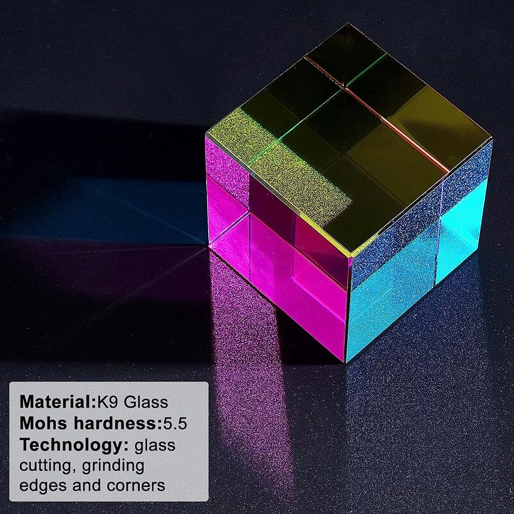 BLUEZY Farbwürfel Mixing Color Cube 50mm Glas Prisma Spezial Würfel RGB Dispersion Prisma Prisma Kristall Würfel für Prisma Licht wechselnde Würfel für Spielzeug, Science Learning Cube 5 * 5cm