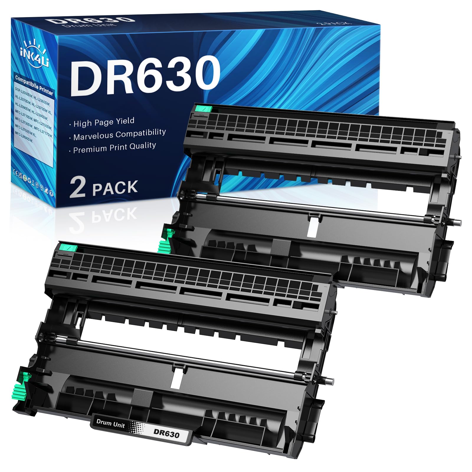 Photo 1 of DR630 Drum Unit Compatible Replacement for Brother DR630 DR-630 DR 630 Drum Unit for Brother for DCP-L2520DW DCP-L2540DW HL-L2300D HL-L2305W HL-L2320D HL-L2340DW HL-L2380DW Printer (2 Pack, NOT Toner)