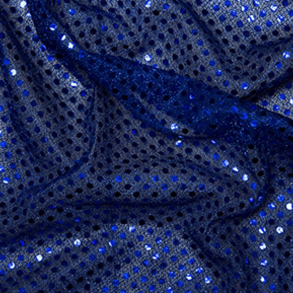 3mm Sequin Fabric Sparkly Stretch Metallic Jersey (Per metre) (Royal Blue)