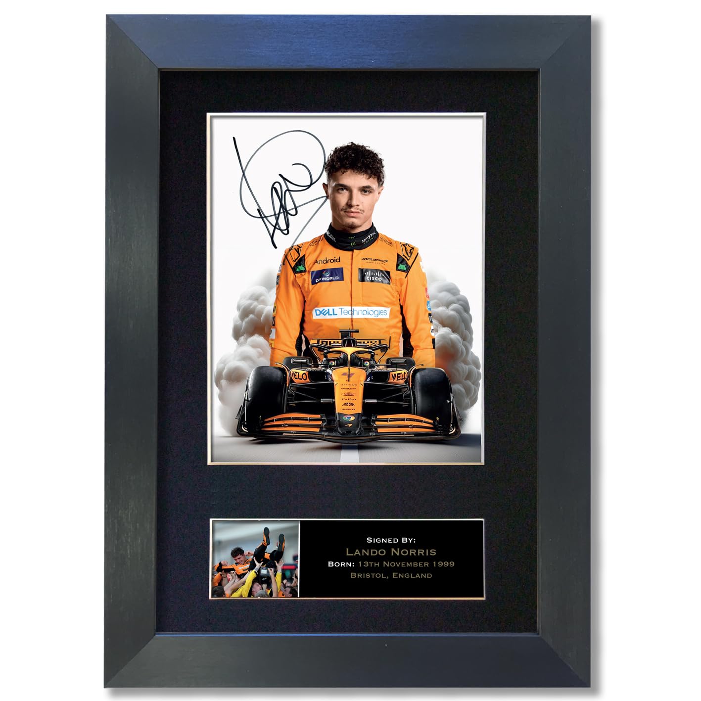 Lando Norris F1 Signed Reproduction Autograph Mounted Photo Print A4 Black Frame #867, Full Colour, 34L x 26W cm