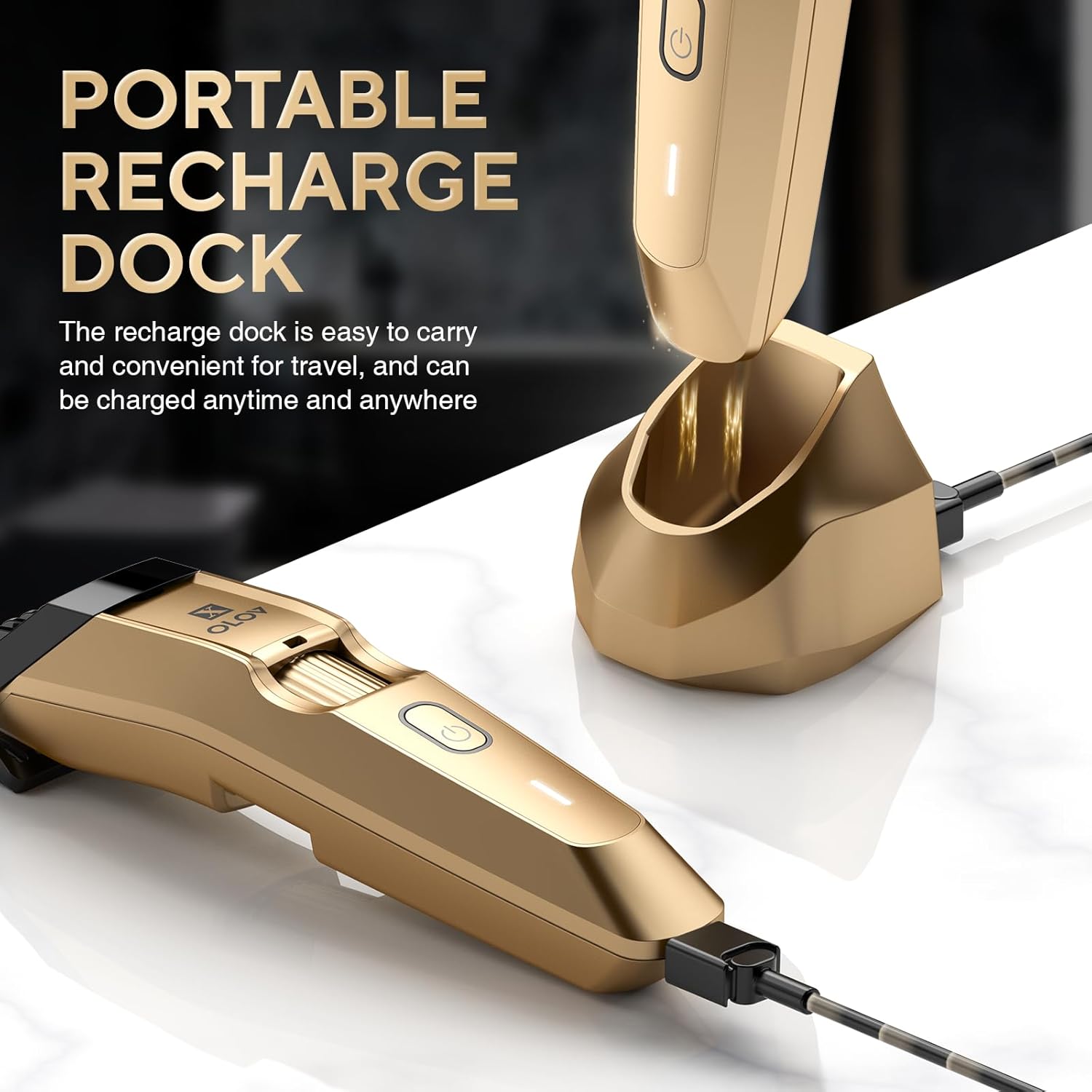 Men's Beard Trimmer- All-in-One Trimmer with Precision Dial - Premium Facial Hair Groomer - Adjustable 20 Length Setting, USB Recharge Dock, Cordless Waterproof Wet/Dry Clipper, Gold - Image 7