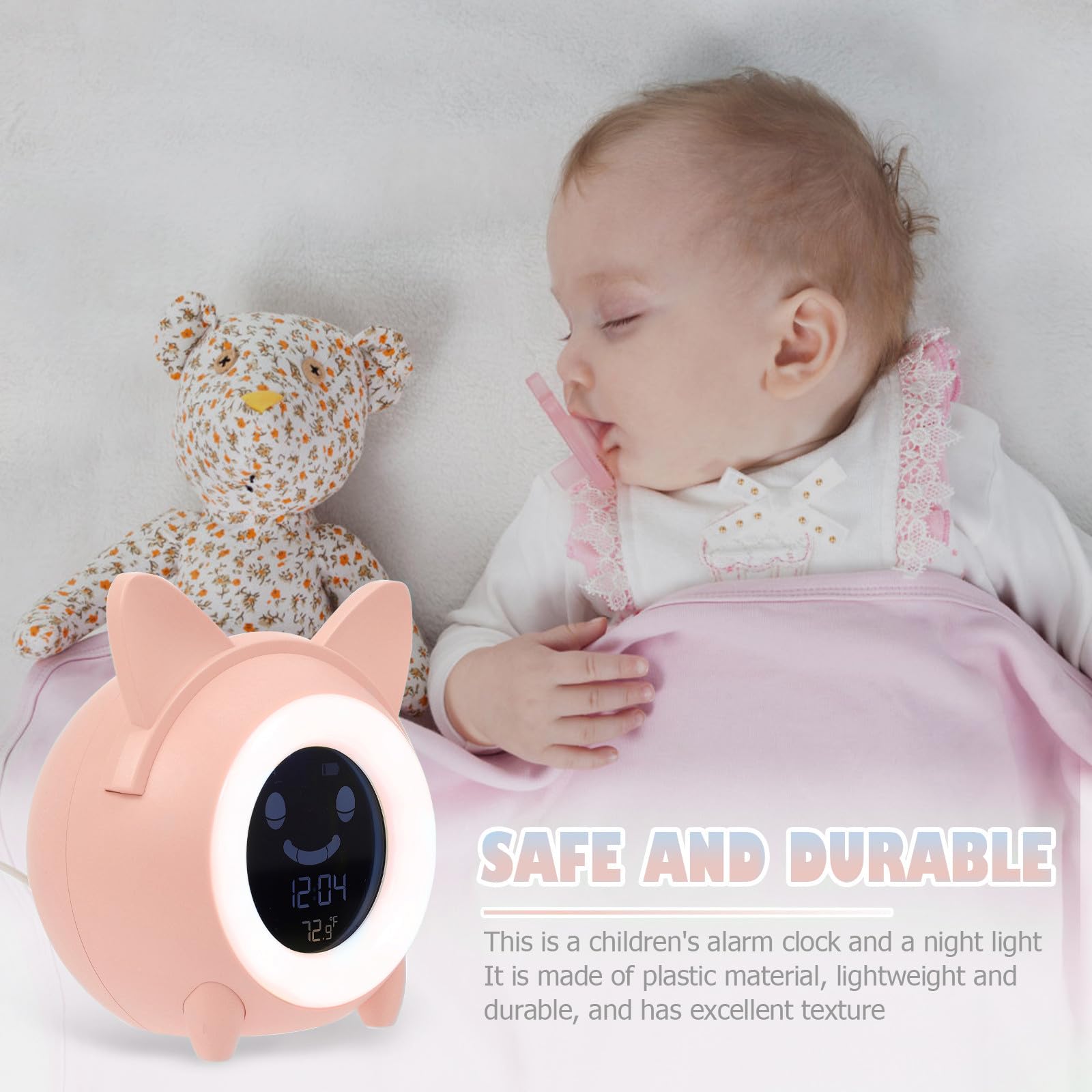 Réveil Numérique Garçon et Filles Veilleuse, Lampe Rose en Plastique