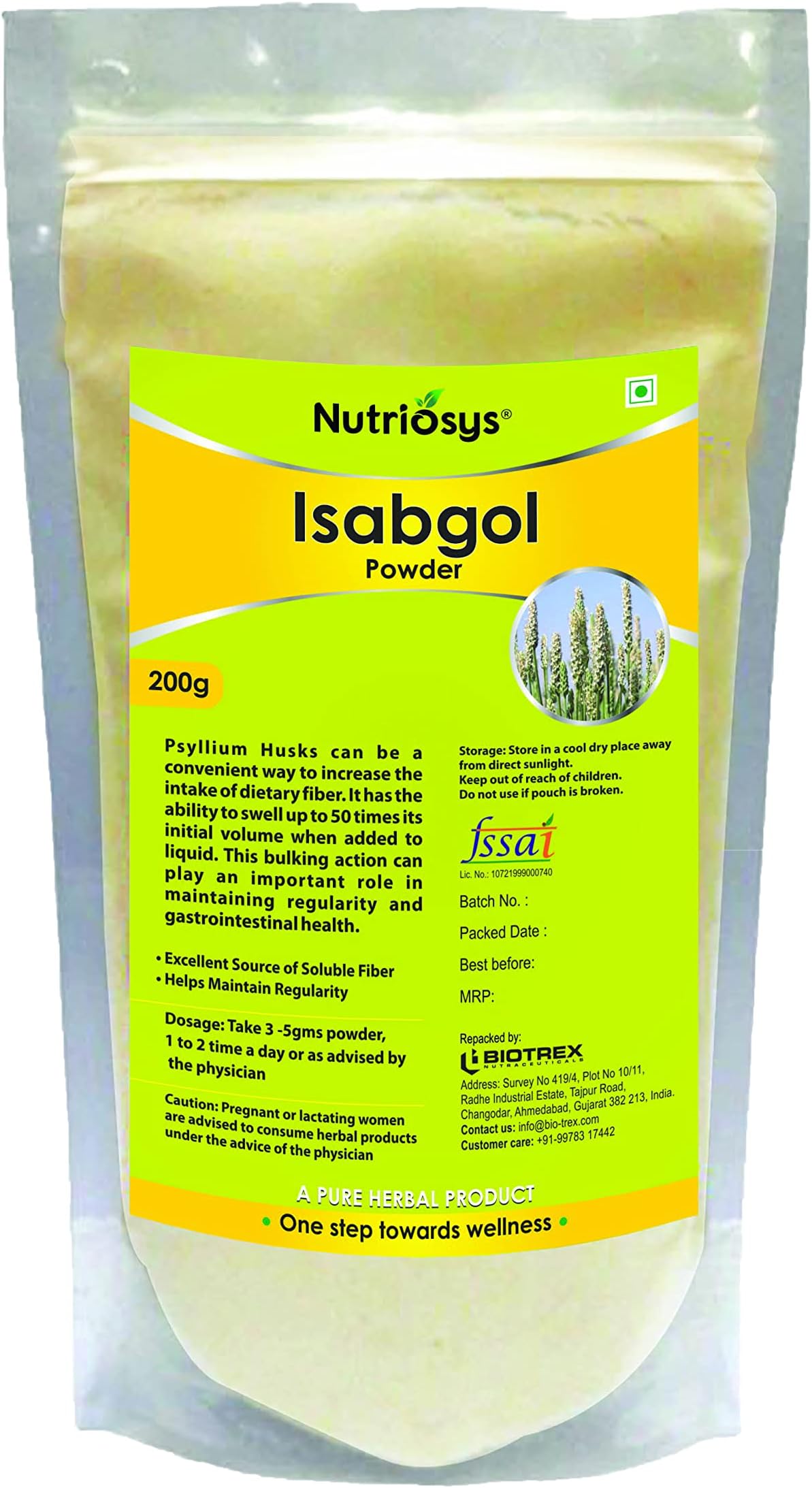 Nutriosys Isabgol Herbal Powder - 200g