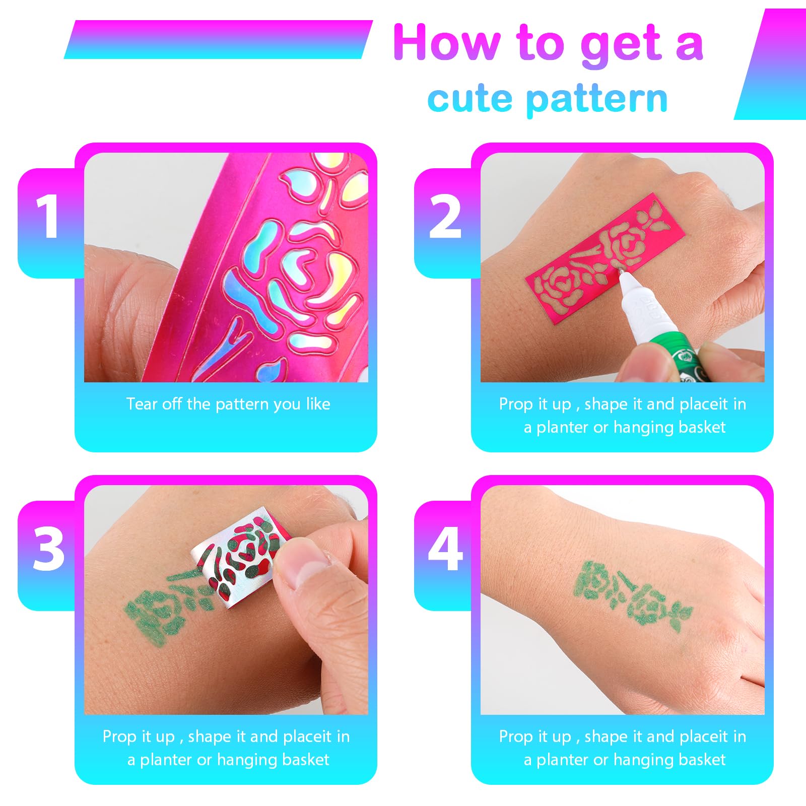 DSLSQD Temporary Tattoo Pen - 6 Colours Glitter Kit With Stencil Body Markers for Kids and Adults Party Dress Up - Image 4