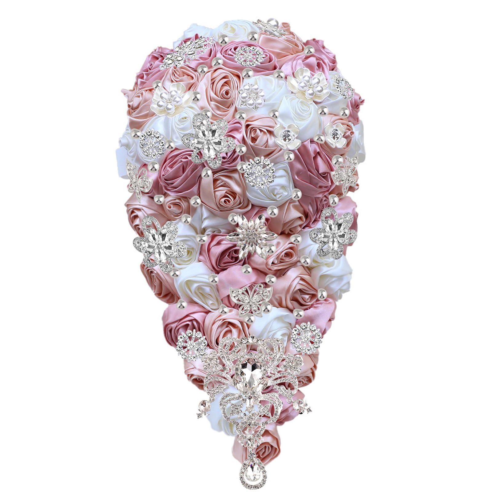 Geavonyg Lightweight Golden Rhinestones Cascading Bride Bouquet Photo Props Wedding Decoration Waterfall Bouquet