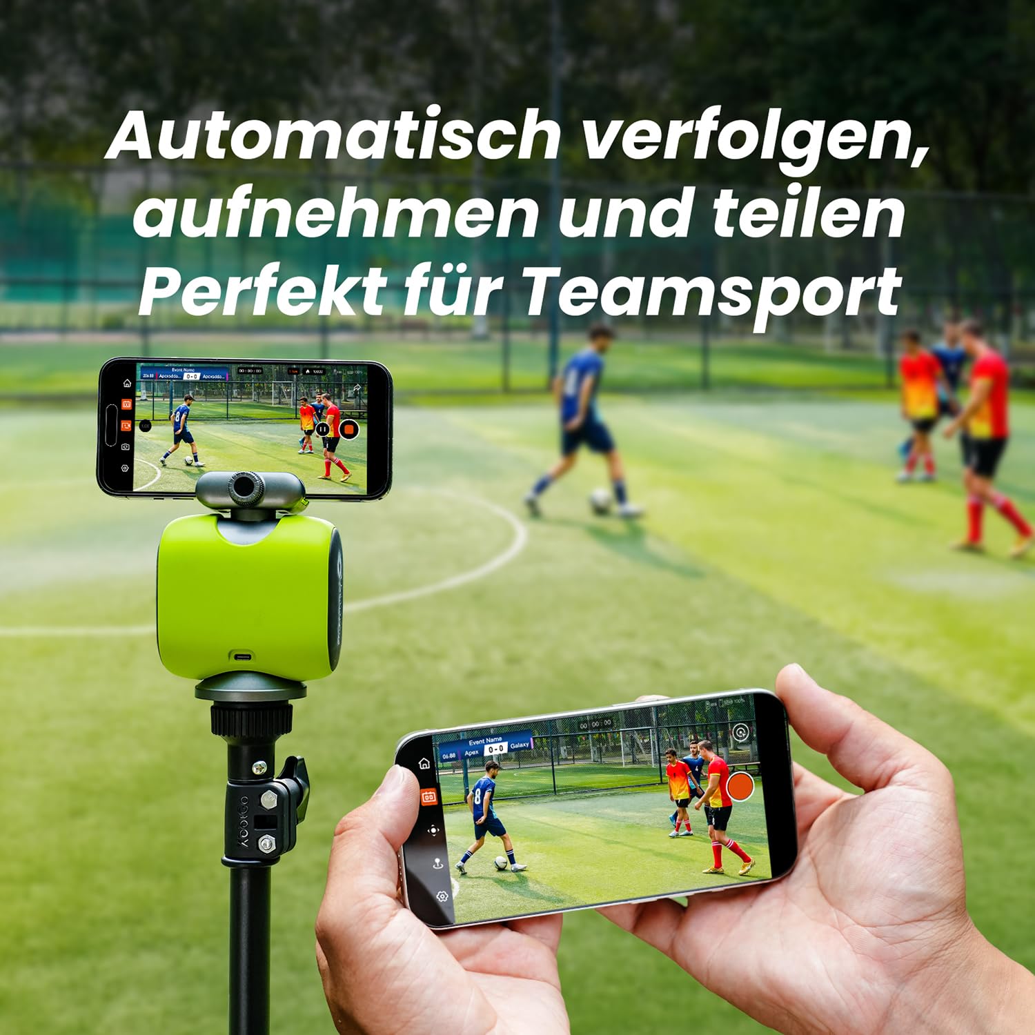 XbotGo Chameleon KI Team Sports Action Cam 4K 60FPS - Automatisch Verfolgen Fußball und Basketball, Freihändige Action Kamera für Sport, Live-Streaming, Kein Abonnement, mit iOS&Android (Lemon Green)