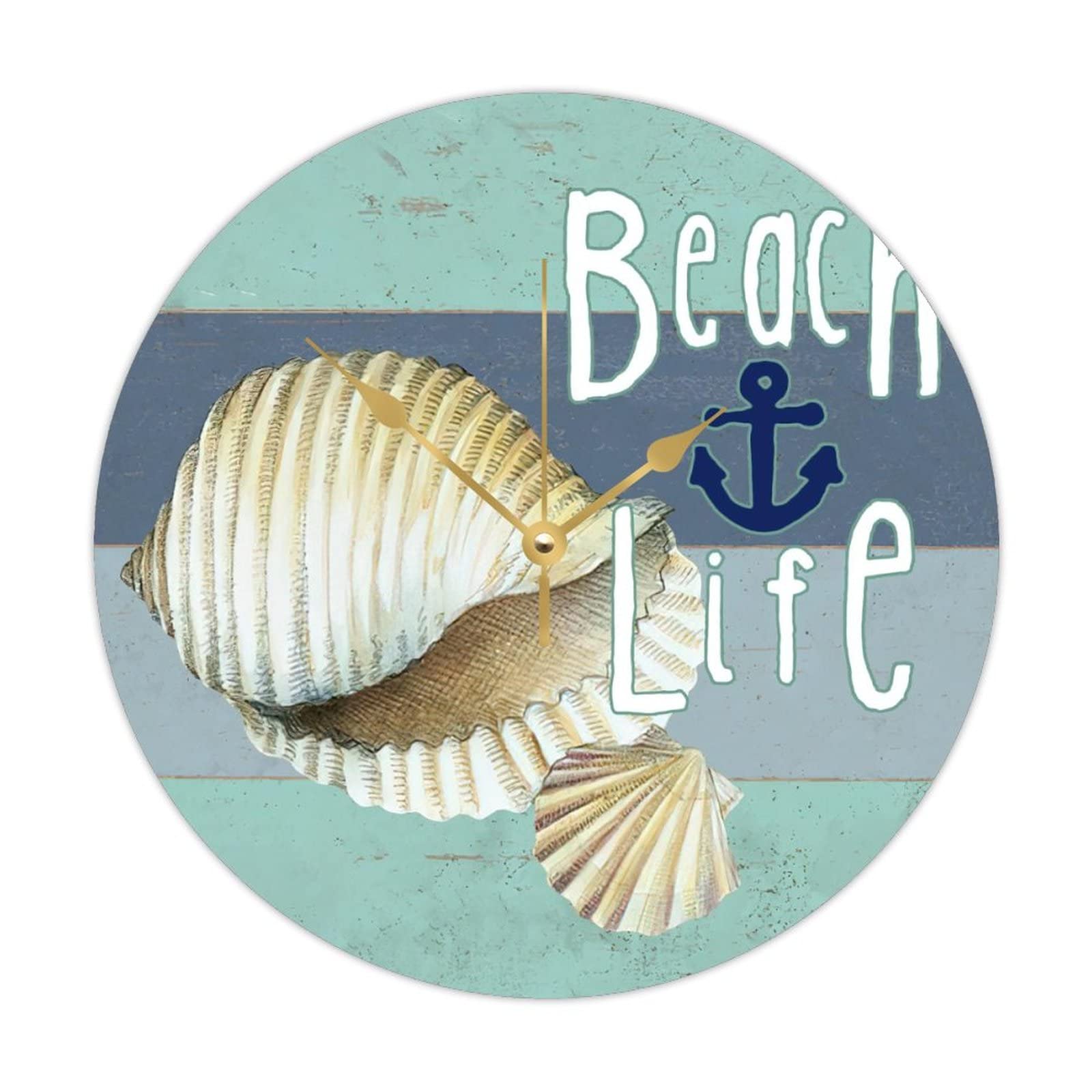 Horloge tropicale conque en bois pour un salon bord de mer de 38 cm