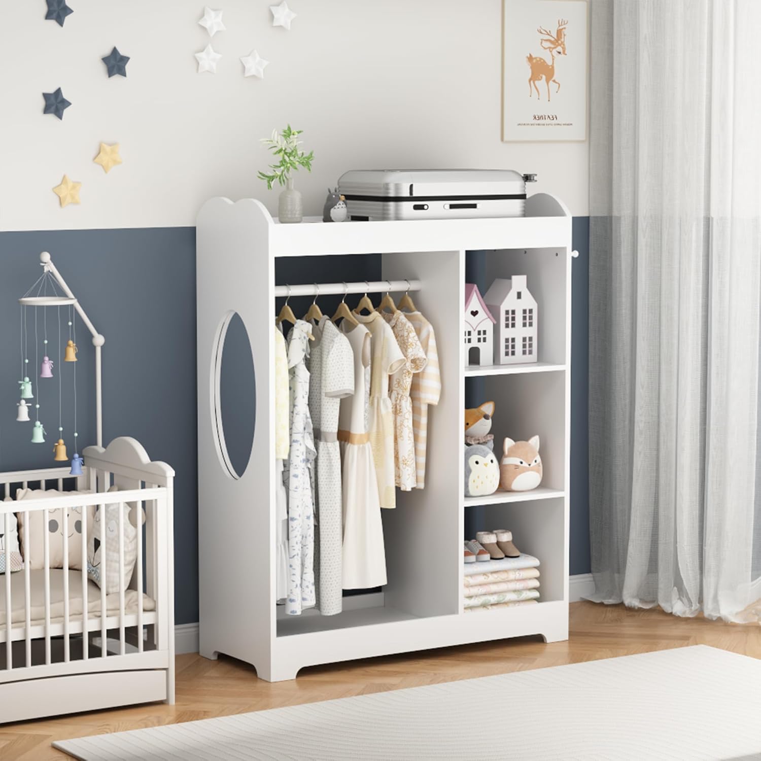 Ikebana Kids Dress Up Storage with Mirror, Kids Closet Organizers and Storage for Dress Up and Costumes