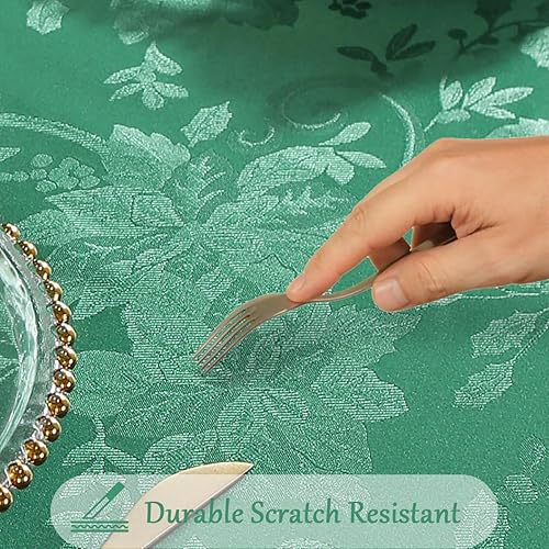 Miniatura 5 de SASTYBALE Mantel de Navidad rectangular de 60 x 84 pulgadas, mantel de flor de Pascua jacquard verde, lavable, antiarrugas, resistente, para