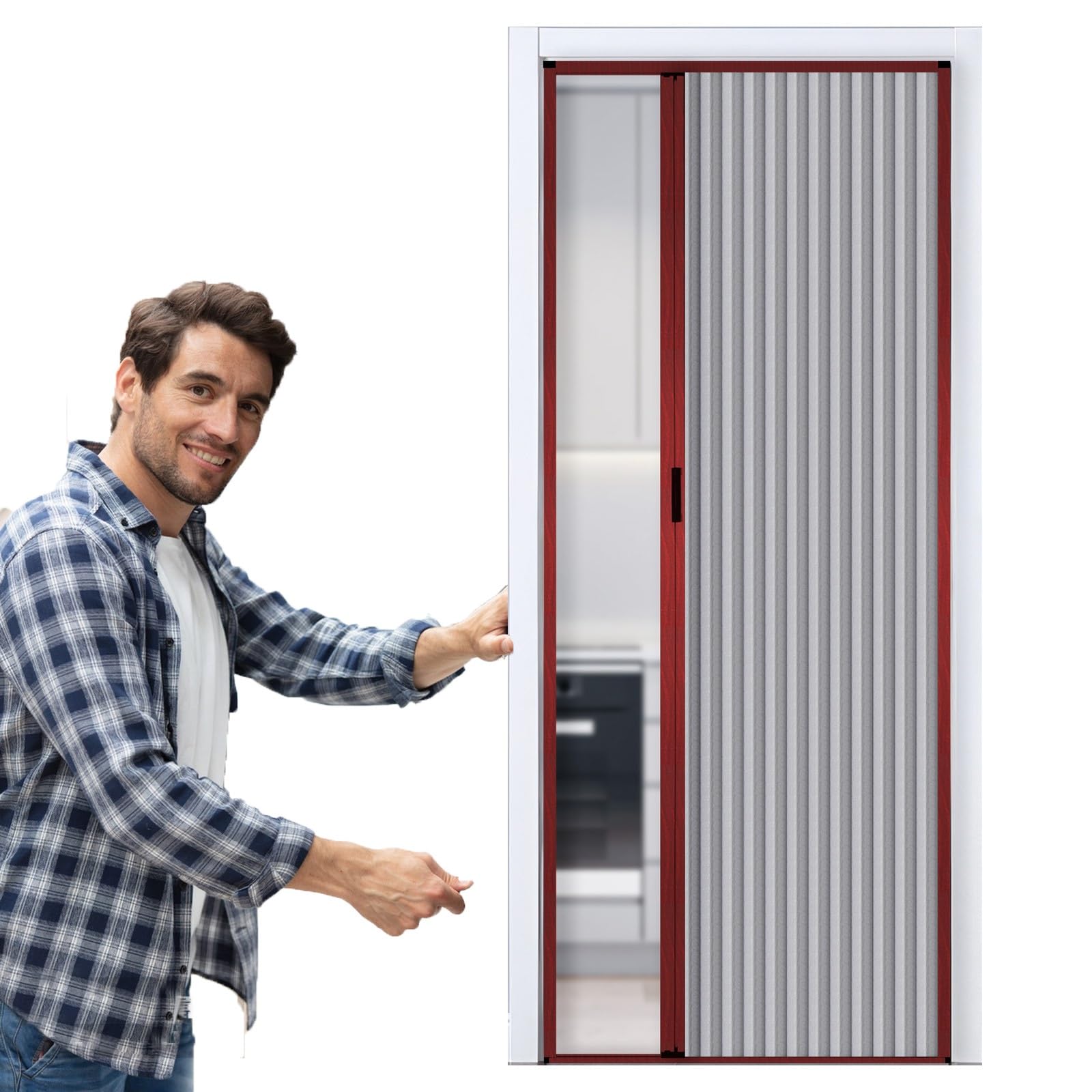 Puerta Corredera Plegable 70 80 90 100 110 120 130 CM Biombo Interior De Una Sola Puerta Panal De Abeja Con Marco De Aluminio Rojo, Puerta Acordeón Plegable A Medida, Sin Perforaciones(Gray,WxH 110cmx