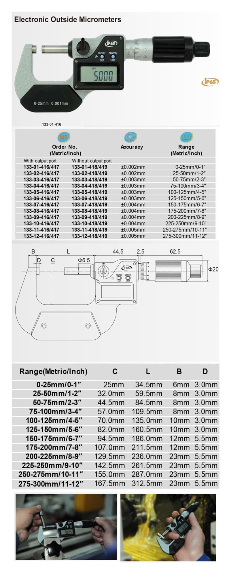 Elektroniczny mikrometr zewnętrzny 0-25 mm 25-50 mm wodoodporny cyfrowy mikrometr IP65 133-01-418 50-75 75-100 100-125 (25-50 mm)
