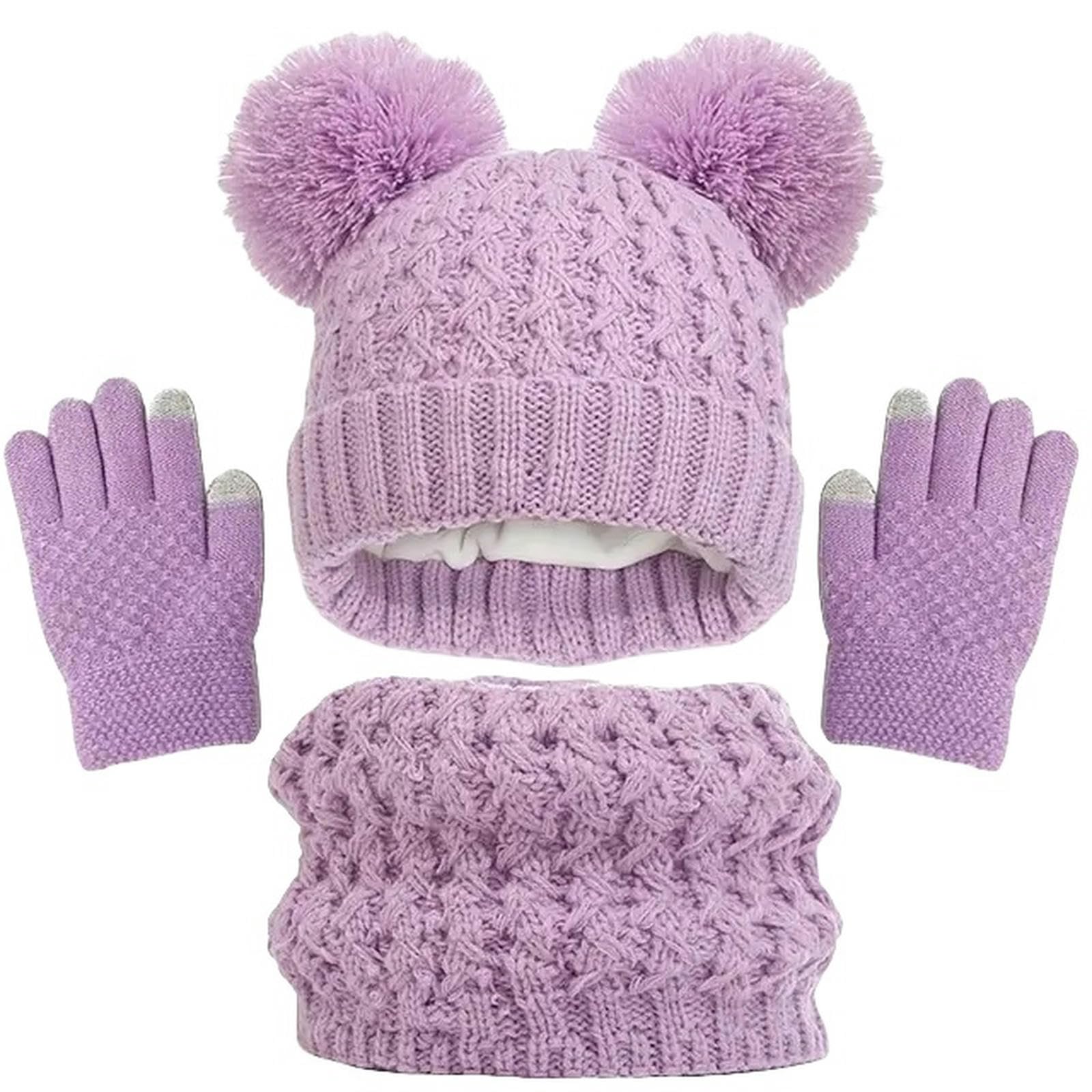 Zonto Wintermütze Schal Handschuh-Sets Winter Warmer Kinderhutschalhandschuhe Set Verdickte Winddichte Kinder Mütze Kapuzenschal Für Kinder