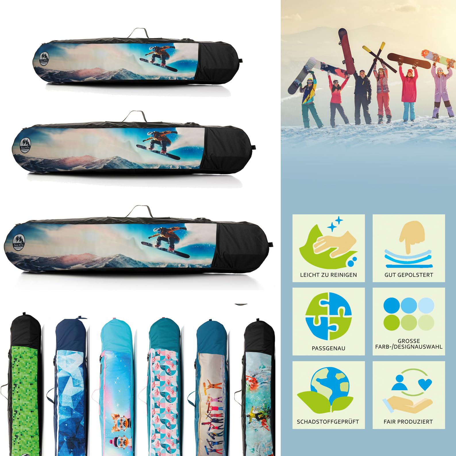 Sac de snowboard pour enfant BambiniWelt avec casque, lunettes et gants