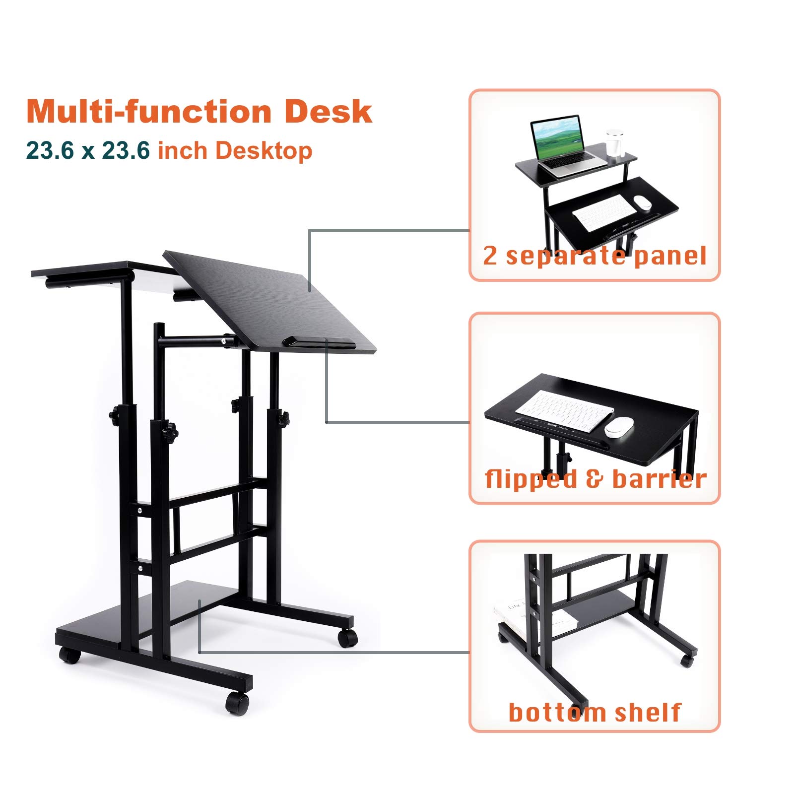 Zytty Mobile Standing Desk, Adjustable Computer Desk Rolling Laptop