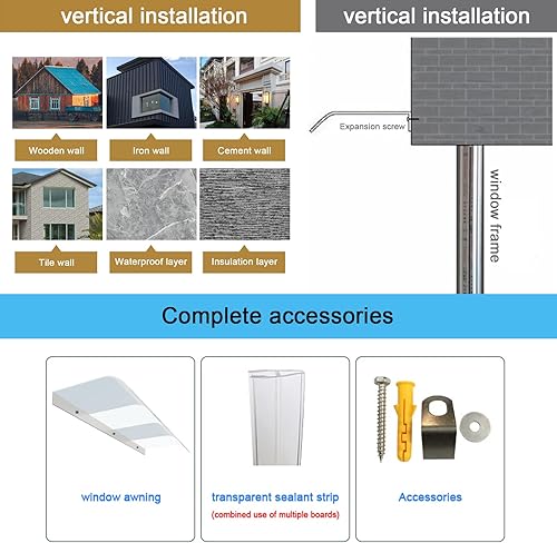 Miniatura 8 de Toldo semiesmerilado para ventana o puerta delantera, toldo para patio, porche de jardín, toldo de entrada, toldo de entrada, refugio de lluvia,
