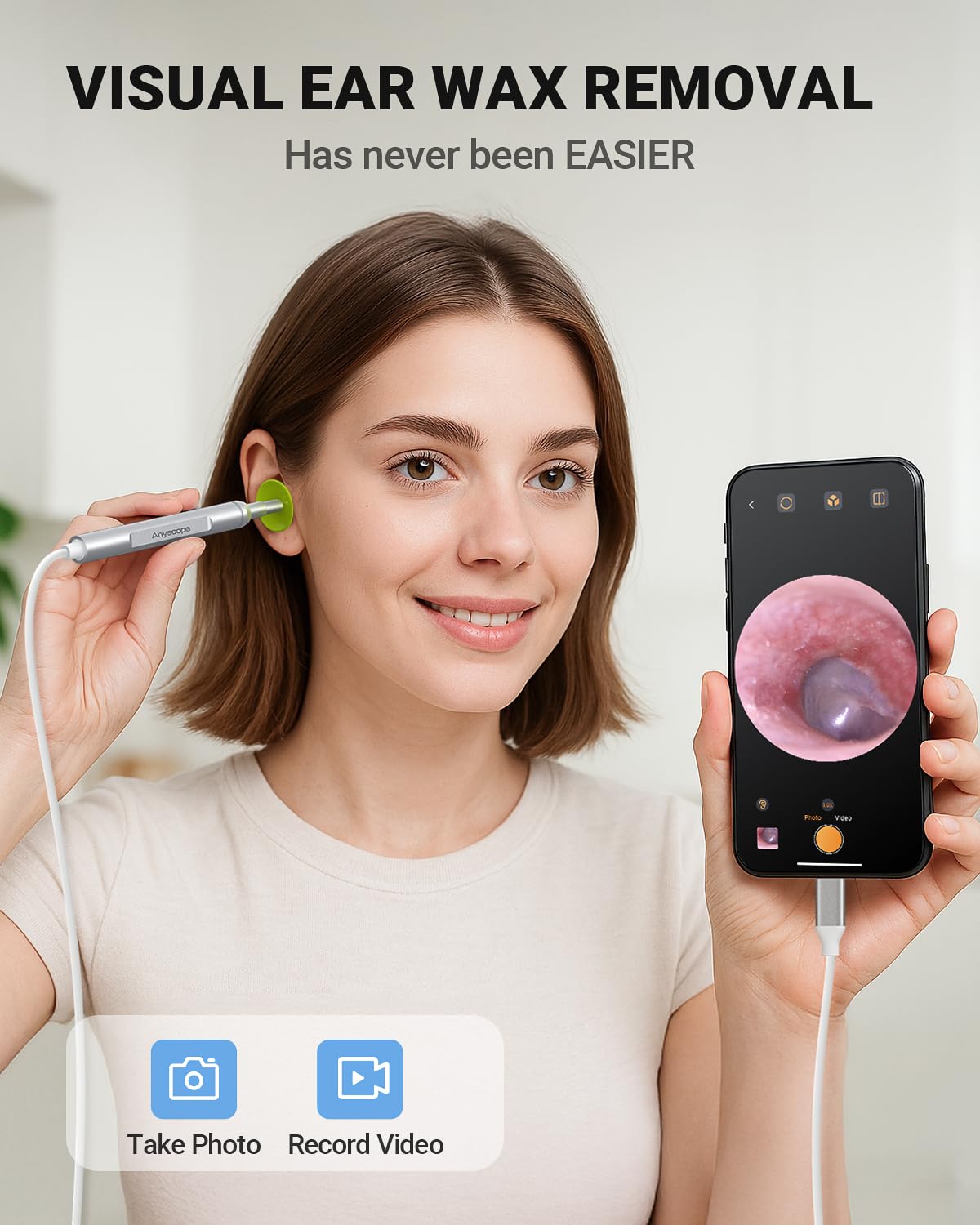 Digitales Otoskop Kompatibel mit iPhone und Android-Geräten, HD Ohrkamera mit Ohrenschmalz-Entfernungswerkzeugen, Video Ohrfernrohr Otoskop mit Licht, Aufnahme von Fotos und Videos (Silber)