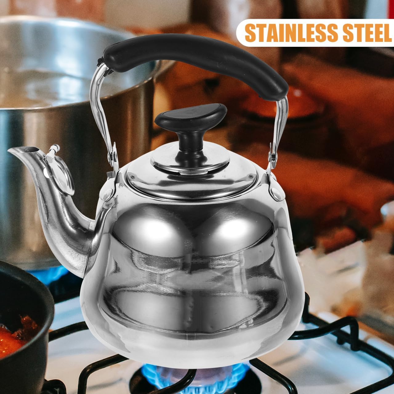 ABOOFAN Classic 1L Stainless Steel Tea Kettle Stovetop Thicken Teakettle with Heat-Resistant Folding Handle, Food Grade Tea Pot for Home Kitchen, Camping