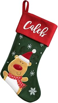 Dreamdecor Personalized Christmas Stockings with Name, 18" Large Buffalo Plaid Xmas Stocking Hanging Socks with Santa Snowman Deer Dog Cat Holiday Home Decoration for Family
