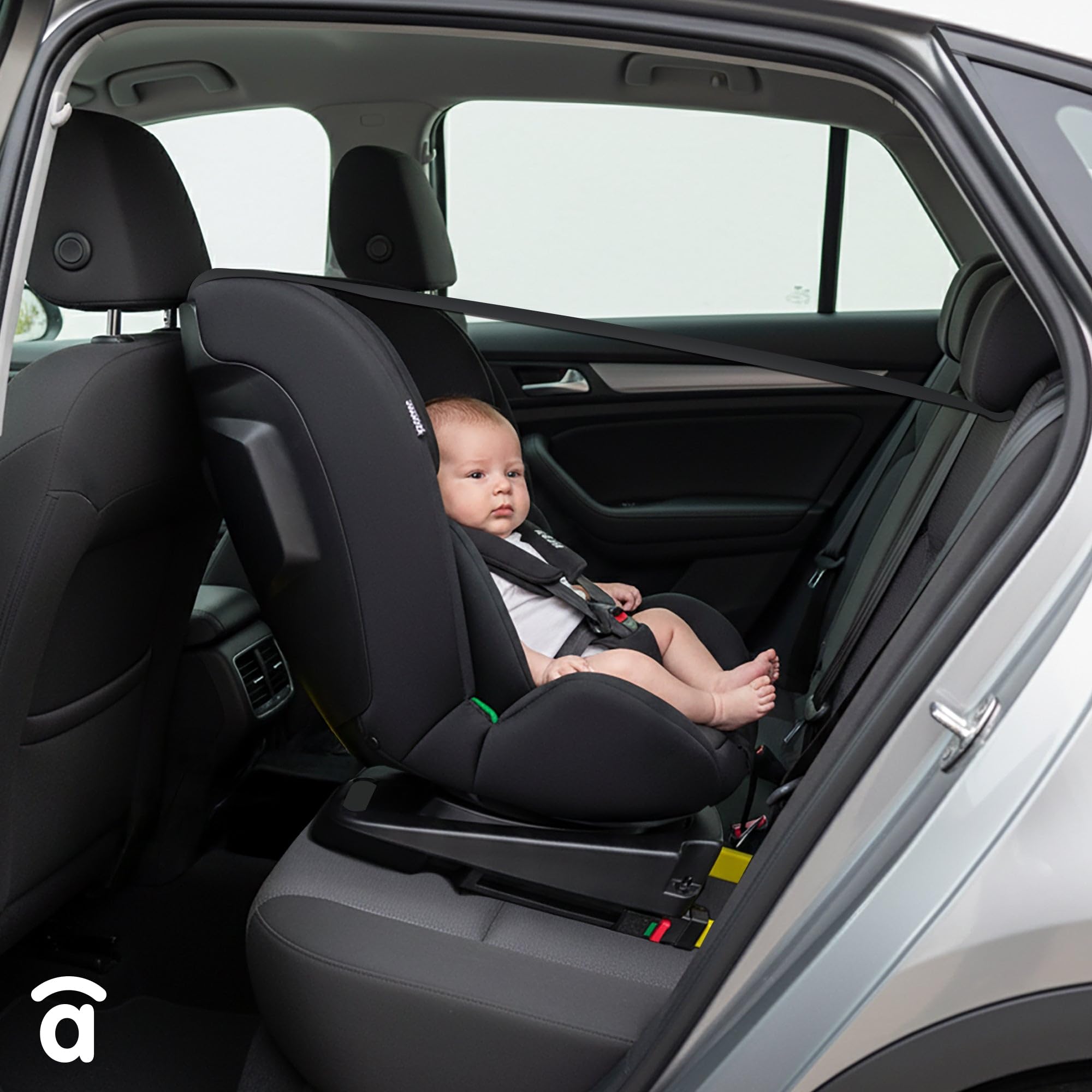 Silla de coche i-Size giratoria 360° con Isofix desde recién nacido hasta 150 cm – Contramarcha hasta 105 cm – Arnés 5 puntos, cojín reductor y funda lavable – Asalvo Protocare Negro