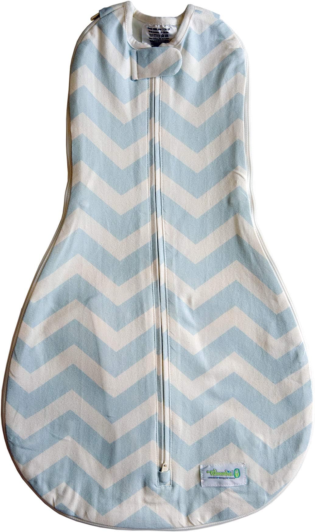 Woombie Grow with Me Baby Swaddle, Convertible Swaddle Fits Babies 0-9 Months, Expands to Wearable Blanket for Babies up to 18 Months, Dreamy Blue Chevron