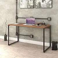 Mesa para Escritório Office Estilo Industrial 1,35m, Compace, Kuadra, Nogal / Est.Preta