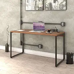 Mesa para Escritório Office Estilo Industrial 1,35m, Compace, Kuadra, Nogal / Est.Preta