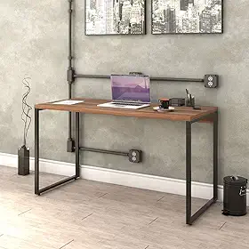 Mesa para Escritório Office Estilo Industrial 1,35m, Compace, Kuadra, Nogal / Est.Preta