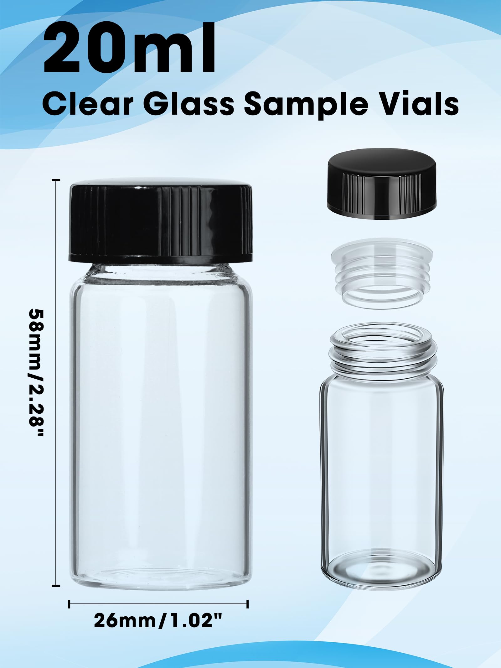 20ml Clear Small Glass Vials with Screw Caps for Essential Oil, 10 Pcs