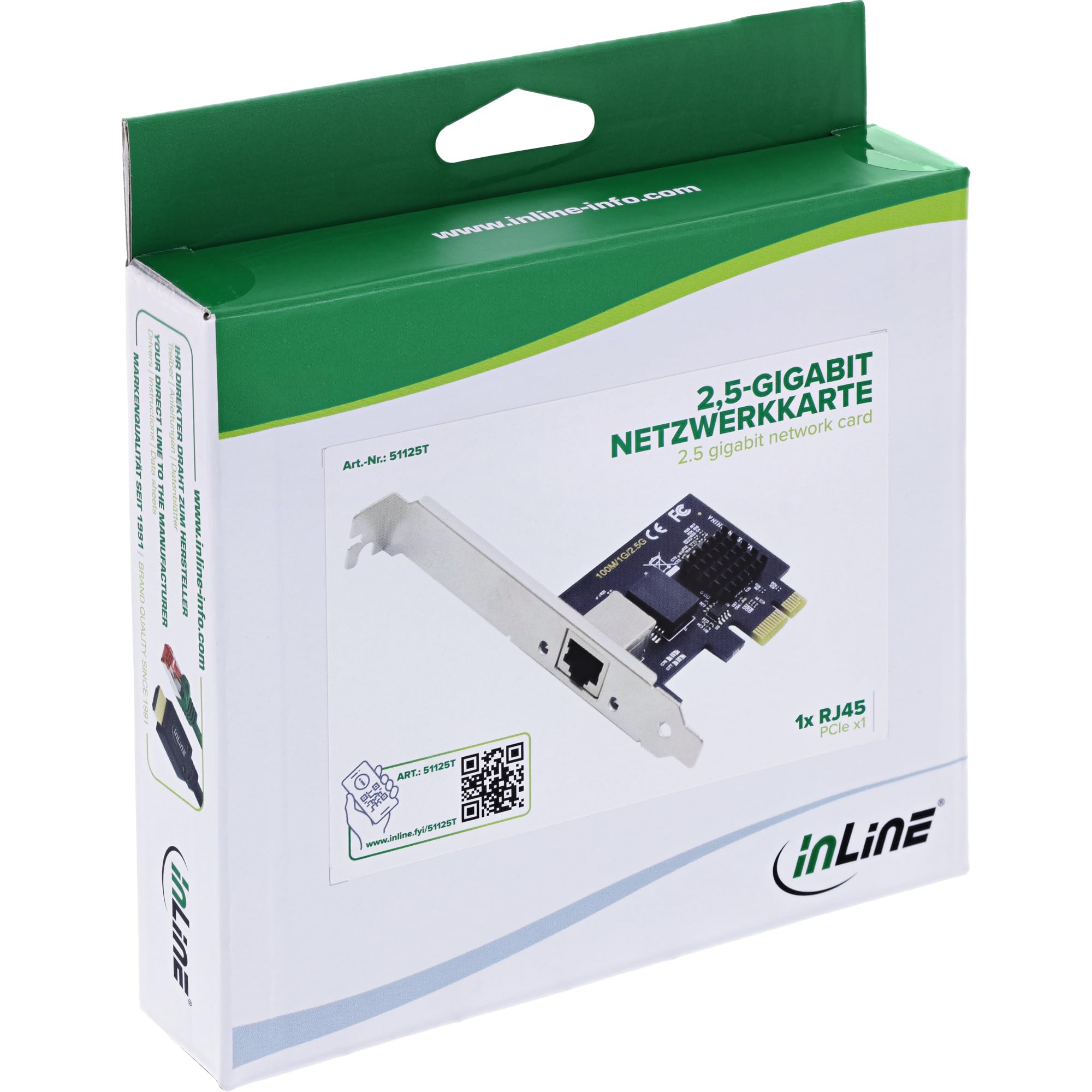 Inline 2,5-Gigabit karta sieciowa do PC, PCIe x1, karta RJ45 LAN, Realtek RTL8125B, Wake-on-LAN, VLAN, kompatybilna z Linux, 55125T