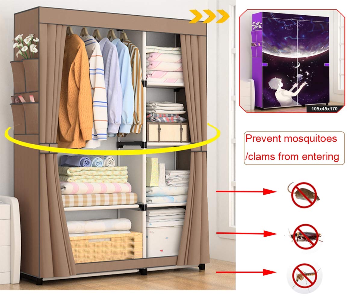 Kleiderschrank Stoffkleiderschrank Faltschrank Wäscheschrank Mit Kleiderstange Mit Hochrollbare Türen Garderobenschrank Mit Reißverschluss Kleiderstange Kleideschrank Textilschrank,E