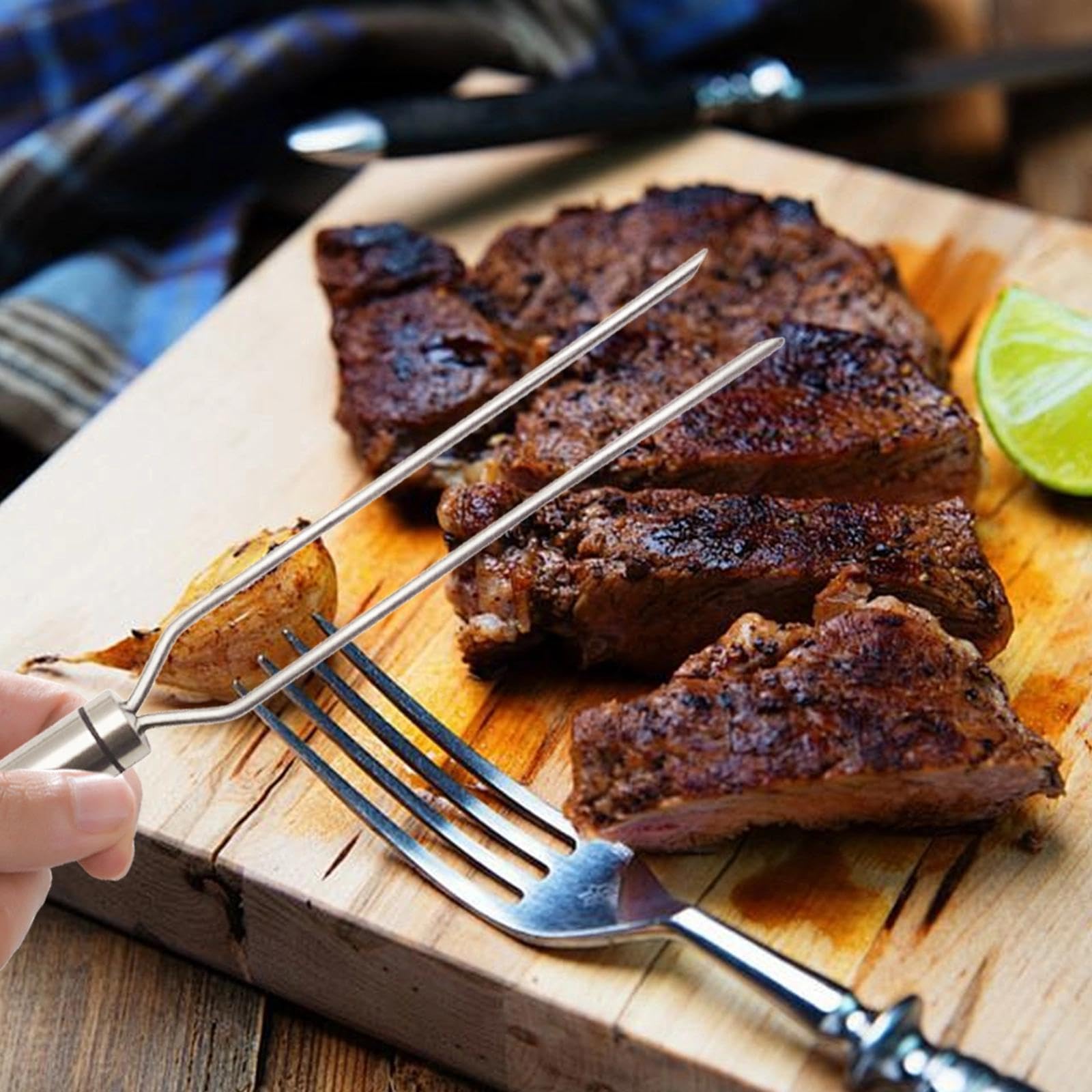 2 Piezas Resistente Parrilla Levantador de 27 cm de Largo, Levantador Barbacoa Parrilla con Un Tenedor, Barbecue Grate Lift Tool de Acero Inoxidable, para Hogar, Camping, Parrillas de Barbacoa