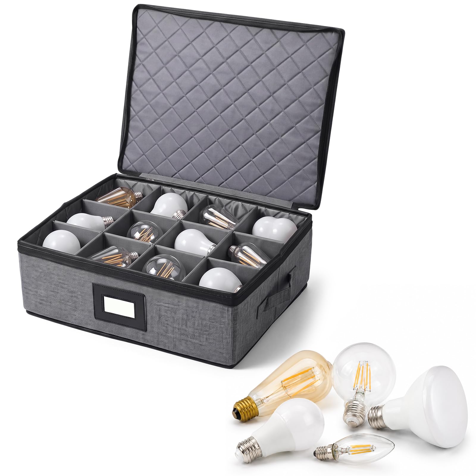 Foldable Dustproof Storage Container with Lid, Sturdy PP Board, Fits Various Standard Bulbs, for Home Decoration Organizer Light Bulb Organizer Storage Box with 12 Dividers
