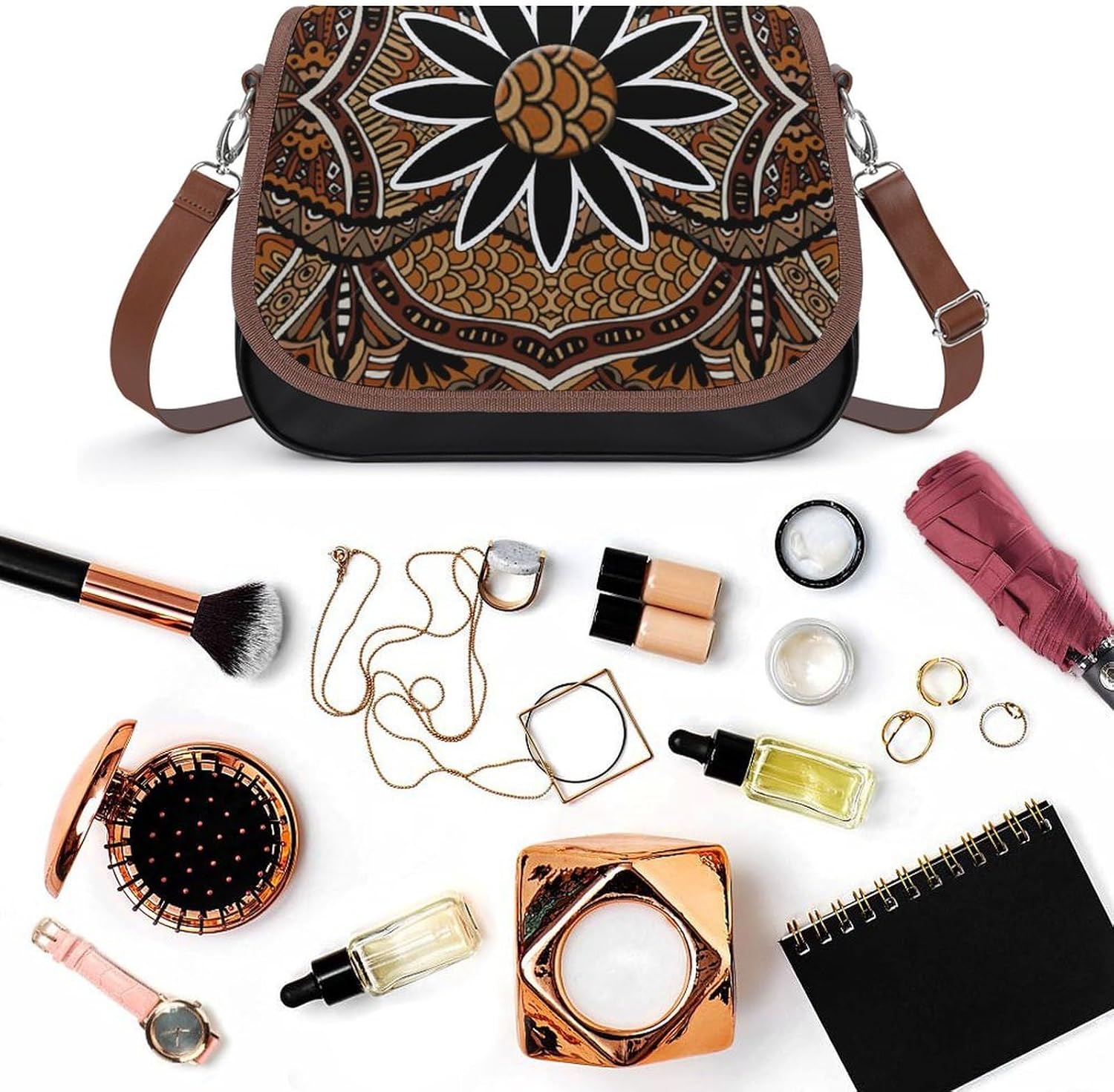 African Motif PrintWomen's Faux Leather Crossbody Bag, Waterproof Wrinkle-Resistant Shoulder Bag with Detachable Strap, Large Capacity Casual Handbag, Fashion Daily Purse for Shopping Work Dating, Ide