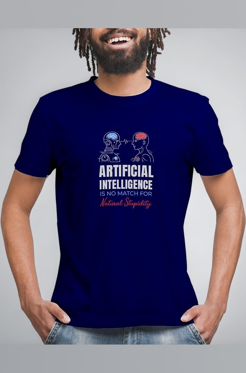 100% Cotton Printed Round Neck T-Shirt - Artificial Intelligence | Colour - Black | Size - P