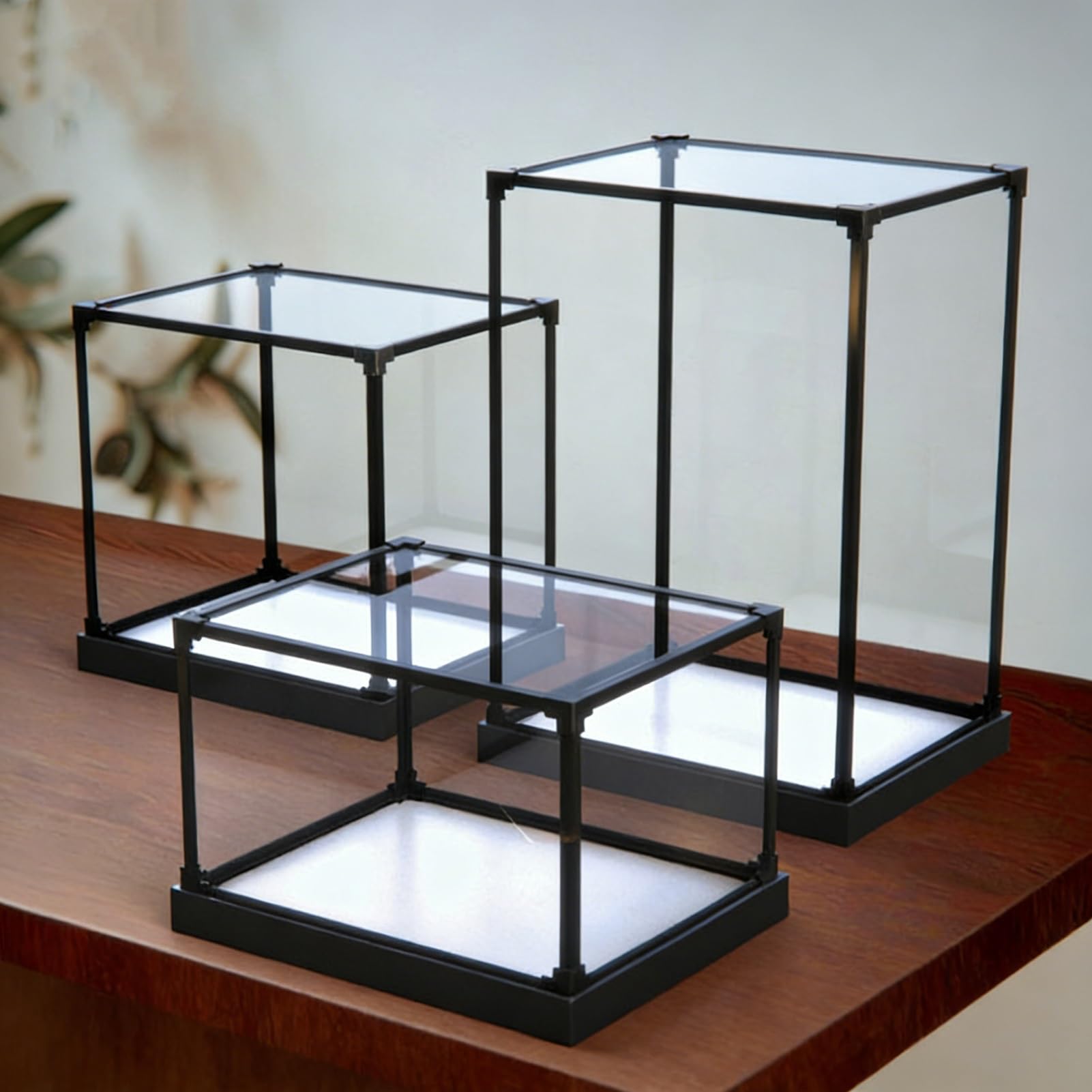 Cajas de Metacrilato Vitrina Acrílica Apilable, con Estructura Metálica Negra y Compartimentos Transparentes a Prueba de Polvo, Grande para Objetos Colección(15x15x15cm(6x6x6in))
