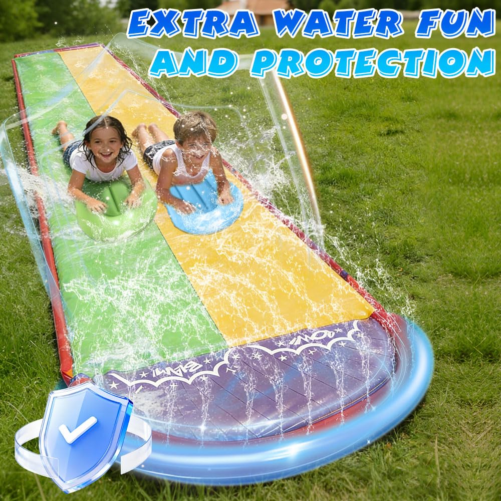 Wasserrutsche Garten für Kinder 19.7ft 600cm mit 2 Bodyboard Doppelrutsche eingebautem Sprinkler Outdoor