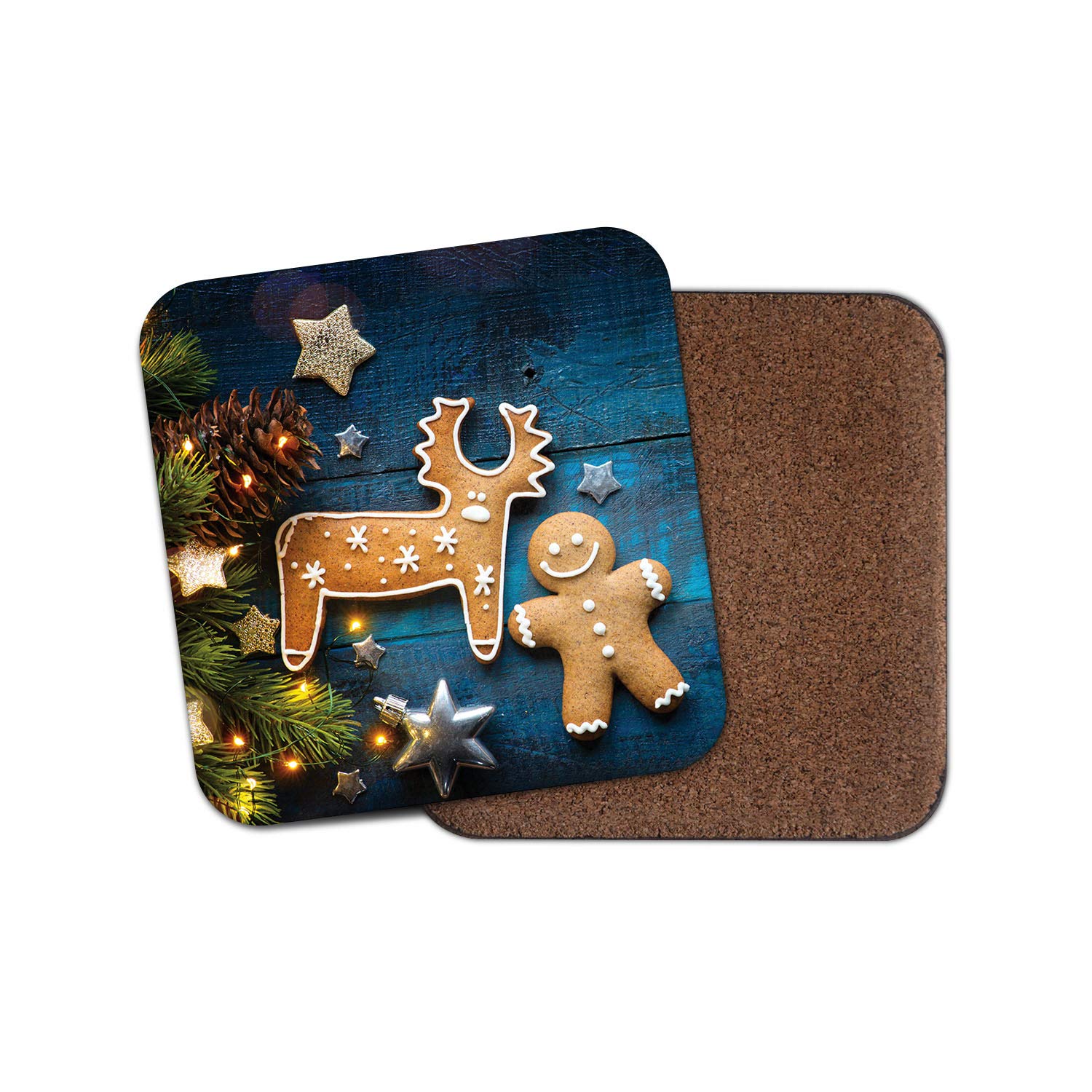 Destinationvinyl Multicolor 1 X Cute Christmas Theme Coaster - Gingerbread Man Reindeer Xmas Kids #14852
