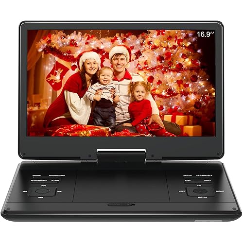 16.9" Portable DVD Player with 14.1" Large HD Screen,High Volume Speaker,4-6 Hours Built-in Rechargeable Battery,Support USB/SD Card/Sync TV and Multiple Disc Formats,Region Free,Remote Control,Black