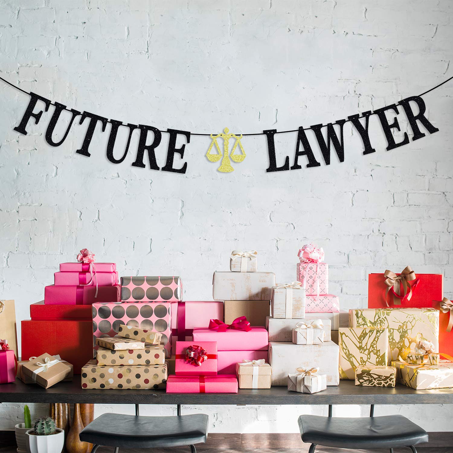 "You Survived Law School" Banner – Schwarz-Gold Glitzer Für Juristen Abschlussparty