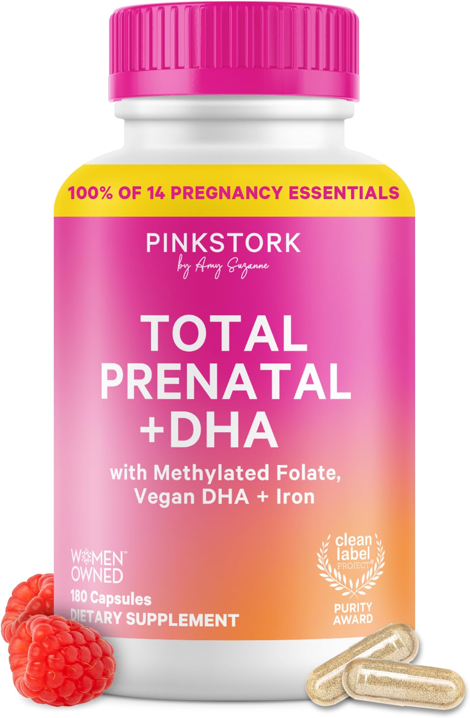 Total Prenatal Vitamins with DHA, Folate, and Iron, 3 Month Supply to Help Support Fetal Development, Pregnancy Must Haves - 180 Capsules