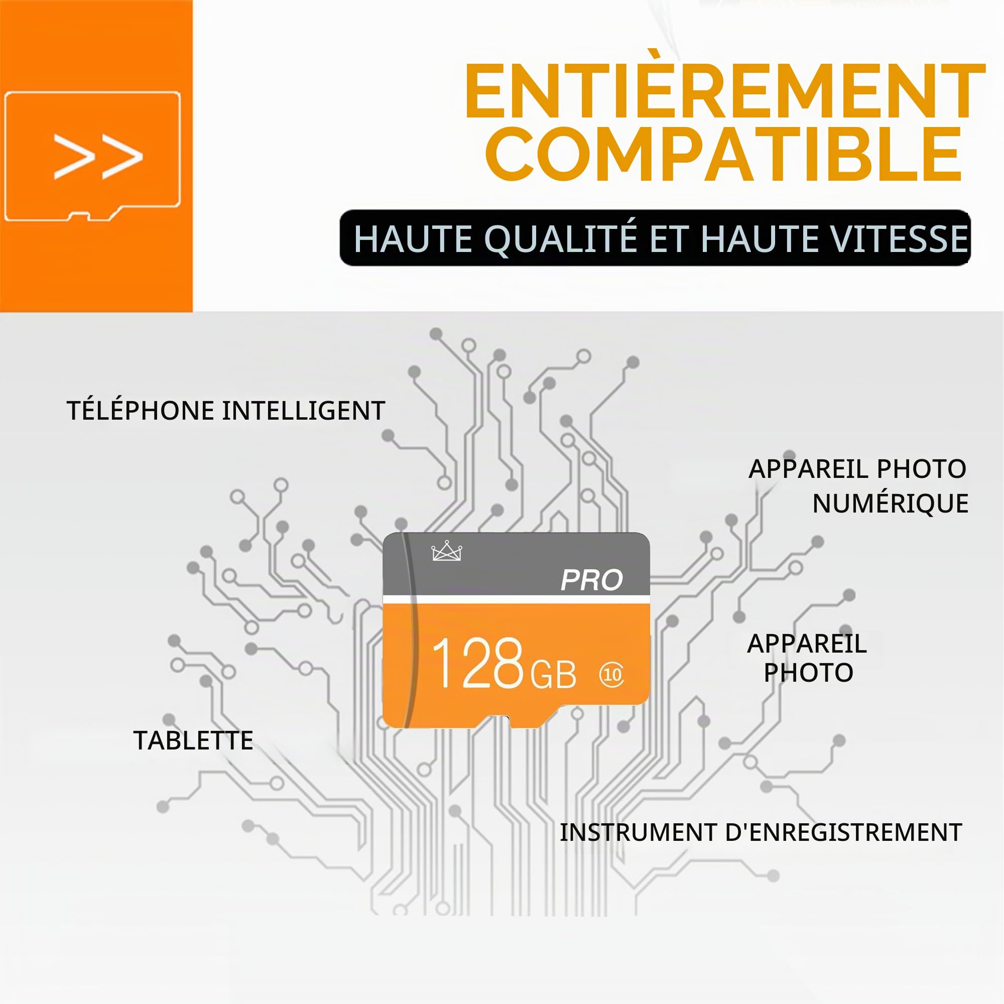 128Go Carte mémoire, Micro Carte mémoire avec Adaptateur Classe 10 Haute Vitesse pour Appareil Photo, Smartphone, Tablette 2-Pack