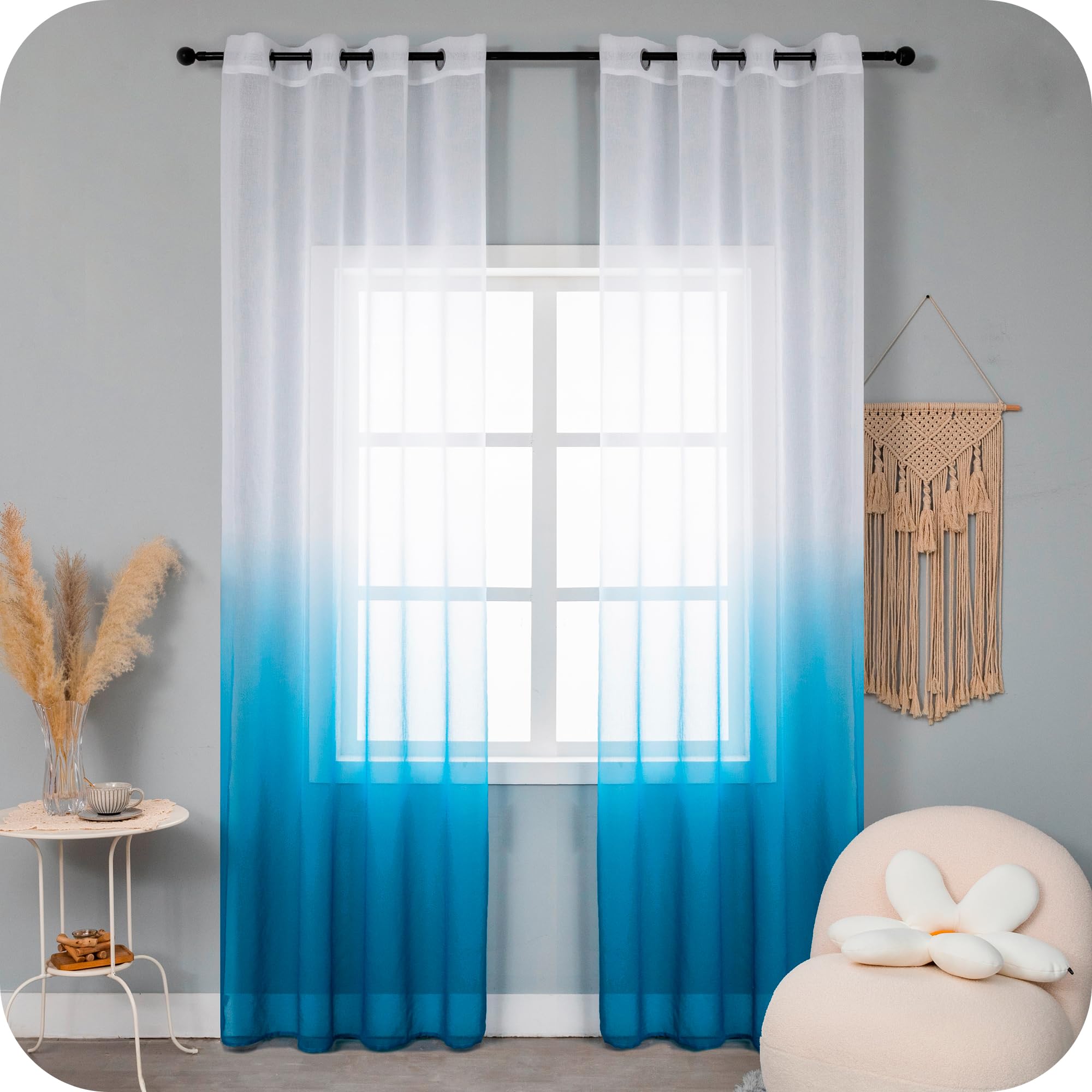 Tende Voile Semi-Trasparenti Con Stampa Foglie Nordiche - Set Da 2, 140x275 Cm, Per Interni - Foto 12