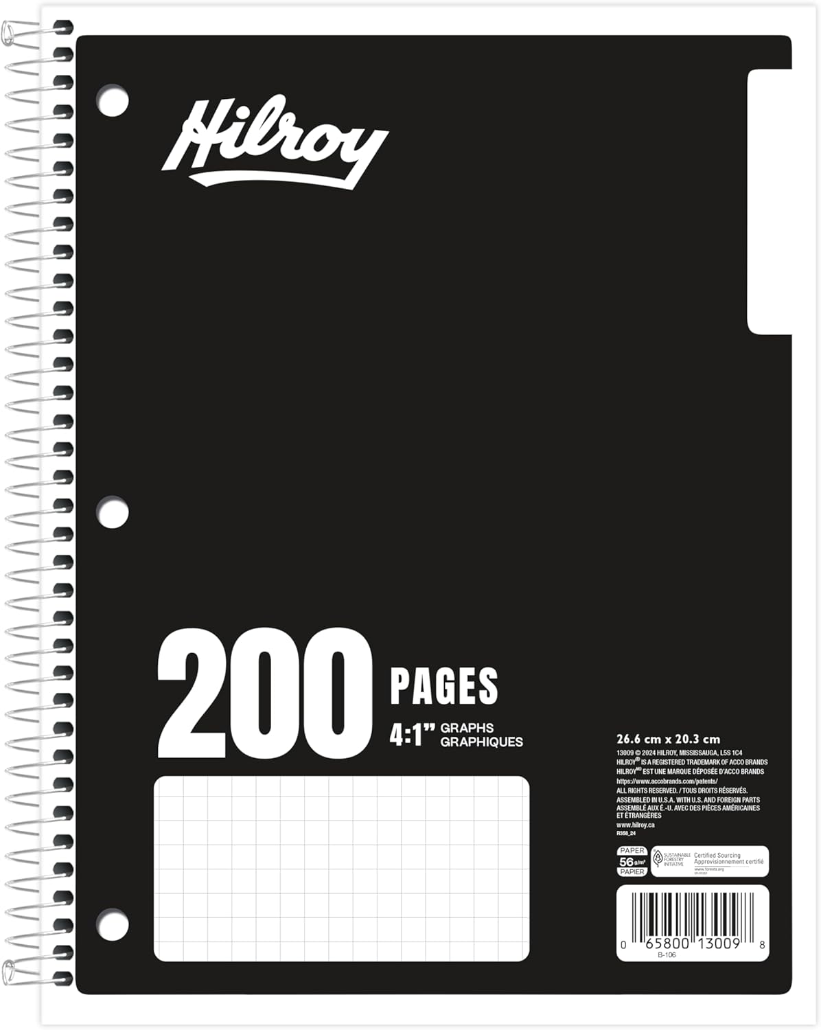Hilroy 1-Subject Coil Notebook, 8" x 10.5", Quad Ruled, 200 Pages/100 Sheets, 1 Notebook, Colour May Vary (13009) - Image 4