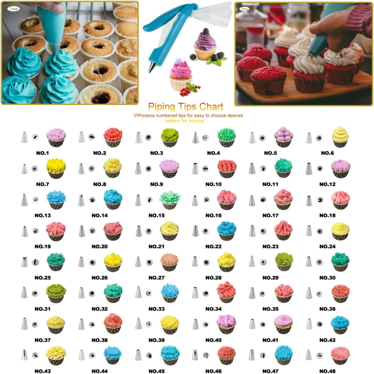 Cake Decorating Supplies Kit VIPorama 100pcs Set 1 Cake Turntable Stand 2 Icing Spatulas 48 Icing Tips 1 Cake Leveler 31 Pastry Bags 1 Cake Flower Nail 2 Pens 3 Scrapers 5 Measuring Spoons