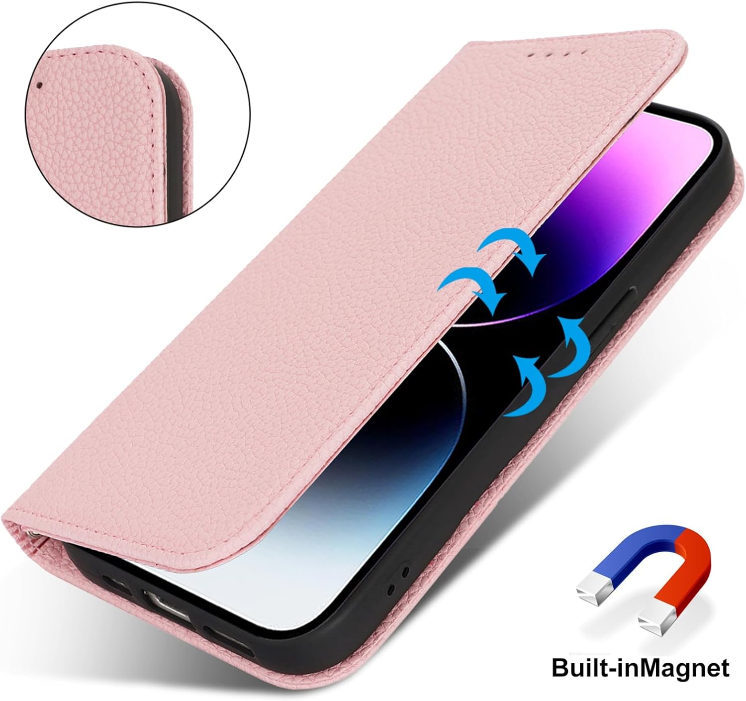Jaorty for iPhone 14 Pro Max 5G Phone Case Wallet with Wrist Strap,Wallet Case for iPhone 14 Pro Max with Card Holder for Women,Cash Pocket PU Leather Magnetic with Kickstand,6.7" Lichi Pink - Image 5