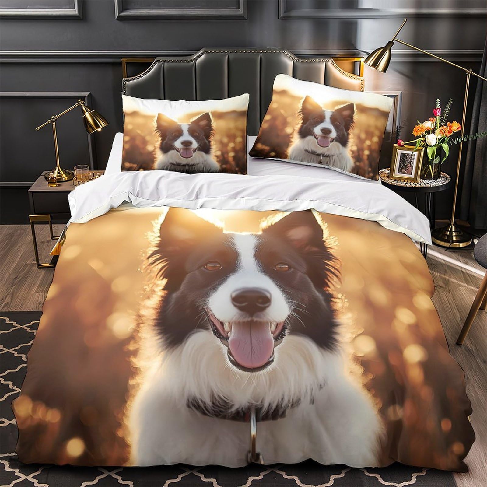 Parure de lit chien 3D King douce et respirante avec fermeture éclair
